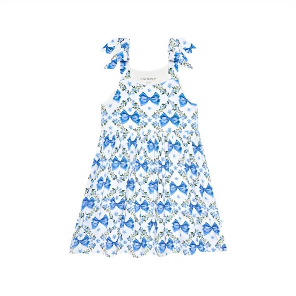 NEW POSH PEANUT girls emersyn bow babydoll dress in blue